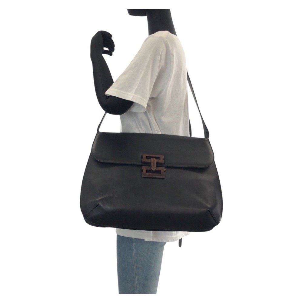 Salvatore Ferragamo Black Gold Hardware Leather Wood Shoulder Bag Messenger W... - Picture 7 of 10